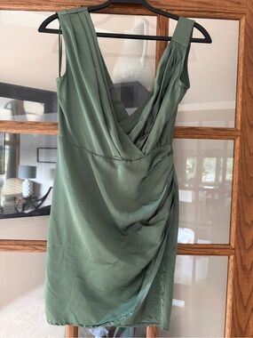 Anthropologie One-Shoulder Olive Green Draped Cocktail Dress